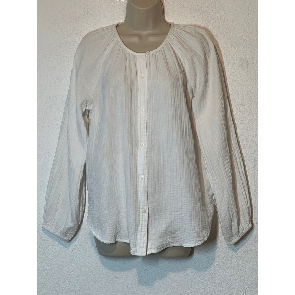 Quince Organic Cotton Gauze Peasant Blouse White Small LB37144-RK001-7750